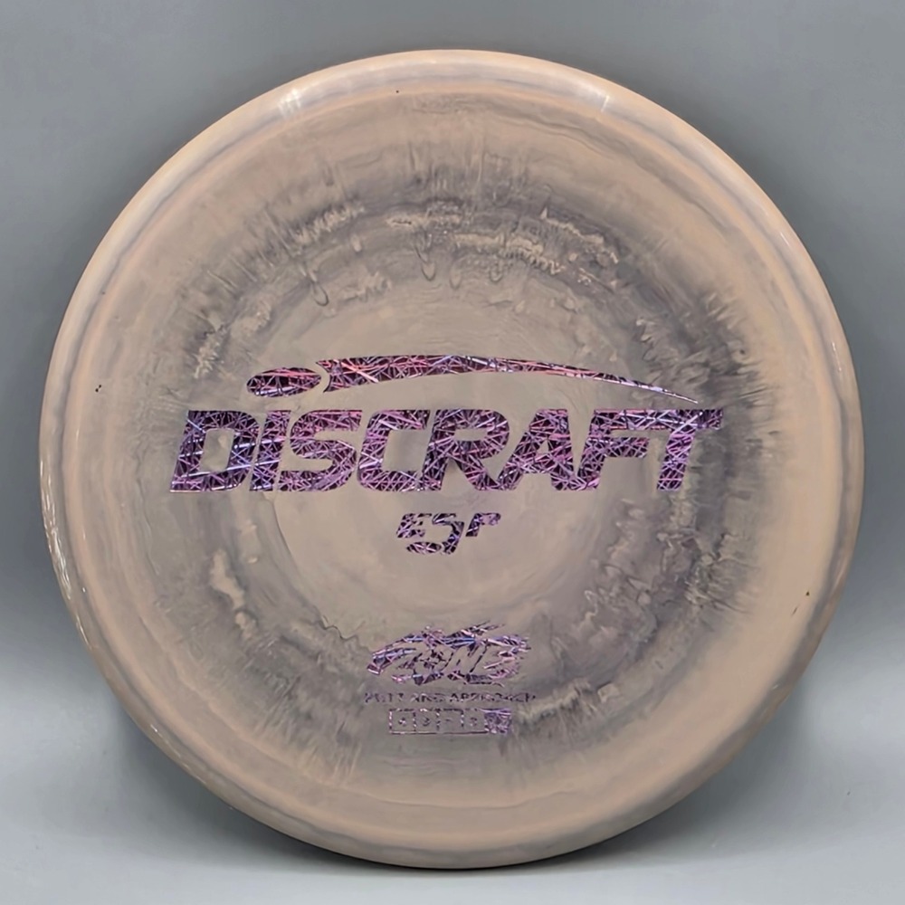 Discraft Disc Golf Disc 173-174g Tan Purple ESP Zone Putt and Approach Swirl Ink